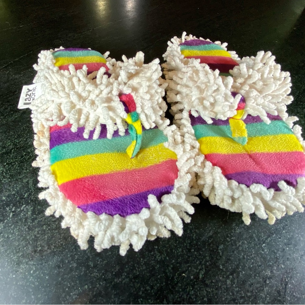 Lazy One Slippers - rainbow stripes msrp $25.